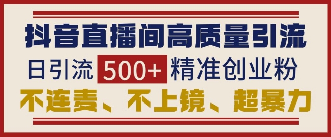 抖音直播间引流创业粉，无需连麦、不用上镜、超暴力，日引流500+高质量精准创业粉-第二象限
