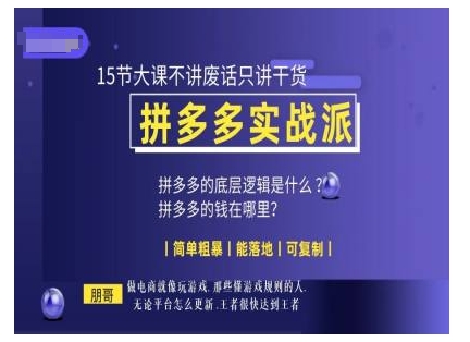 朋哥电商(拼多多实战派)，15节大课不讲废话只讲干货，简单粗暴 能落地 可复制-第二象限