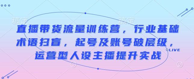 直播带货流量训练营，行业基础术语扫盲，起号及账号破层级，运营型人设主播提升实战-第二象限