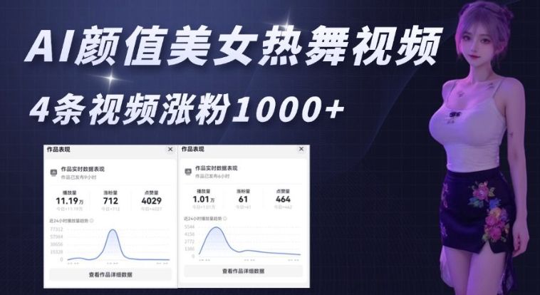 AI颜值美女热舞视频，4条视频涨粉1000+，实测6分钟一条-第二象限