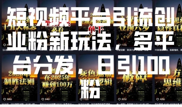 短视频平台引流创业粉新玩法，多平台分发，日引100粉-第二象限