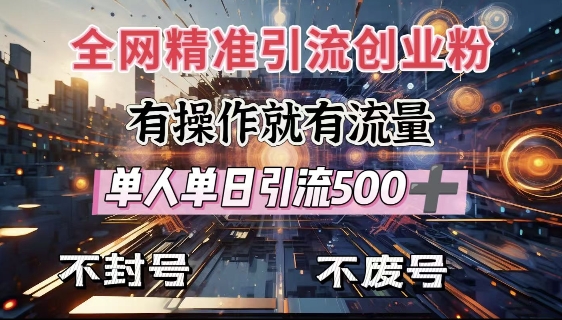 全网独家引流创业粉，有操作就有流量，单人单日引流500+，不封号、不费号-第二象限