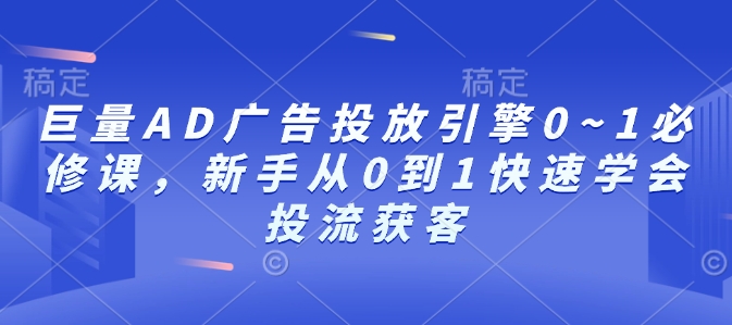 巨量AD广告投放引擎0~1必修课，新手从0到1快速学会投流获客-第二象限