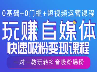 0基础+0门槛+短视频运营课程，玩赚自媒体快速吸粉变现课程，一对一教玩转抖音吸粉爆粉-第二象限