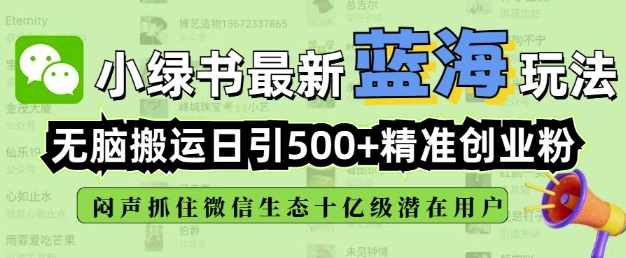 小绿书无脑搬运引流，全自动日引500精准创业粉，微信生态内又一个闷声发财的机会-第二象限