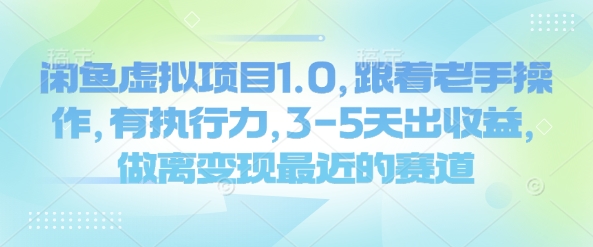 闲鱼虚拟项目1.0，跟着老手操作，有执行力，3-5天出收益，做离变现最近的赛道-第二象限