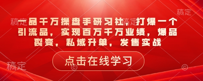 一品千万操盘手研习社，打爆一个引流品，实现百万千万业绩，爆品裂变，私域升单，发售实战-第二象限