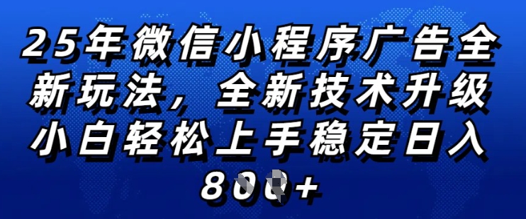 2025年微信小程序全新玩法纯小白易上手，稳定日入多张，技术全新升级，全网首发【揭秘】-第二象限