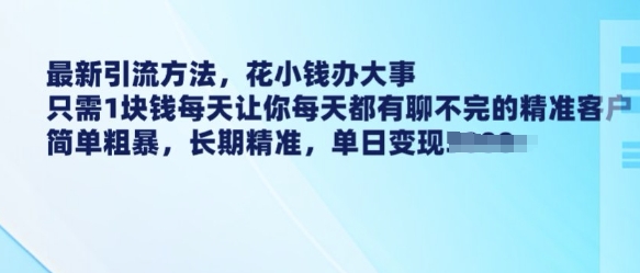 最新引流方法，花小钱办大事，只需1块钱每天让你每天都有聊不完的精准客户 简单粗暴，长期精准-第二象限