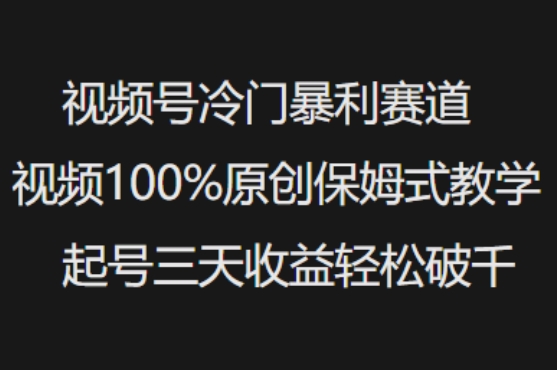 视频号冷门暴利赛道视频100%原创保姆式教学起号三天收益轻松破千-第二象限